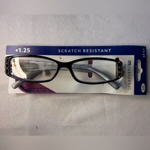 Black W/ Printed Design Reading Glasses D2 +1.25 Includes Pouch